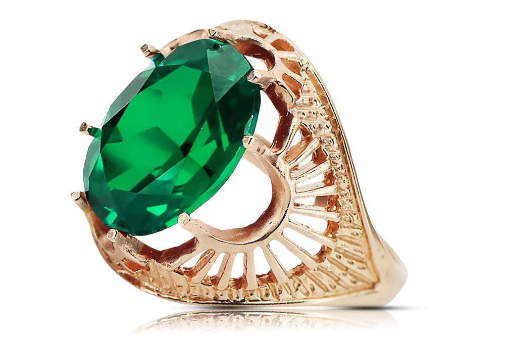 Vintage Emerald Ring in 14K Rose Gold (vrc003r-em) — back view with the clasp