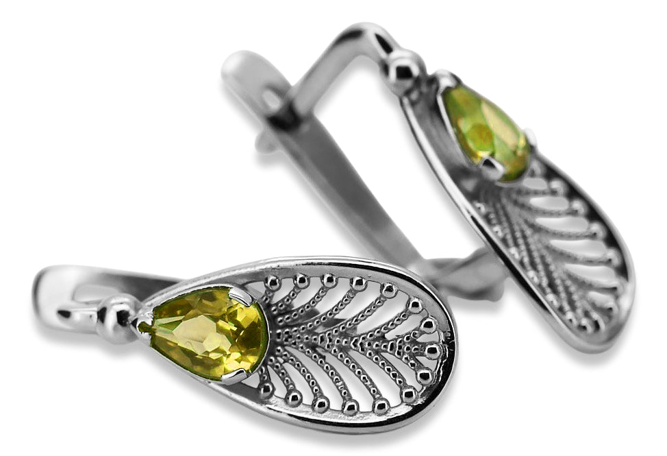Vintage Yellow Peridot Earrings in Sterling Silver (vec067s-yp) — full view of the piece