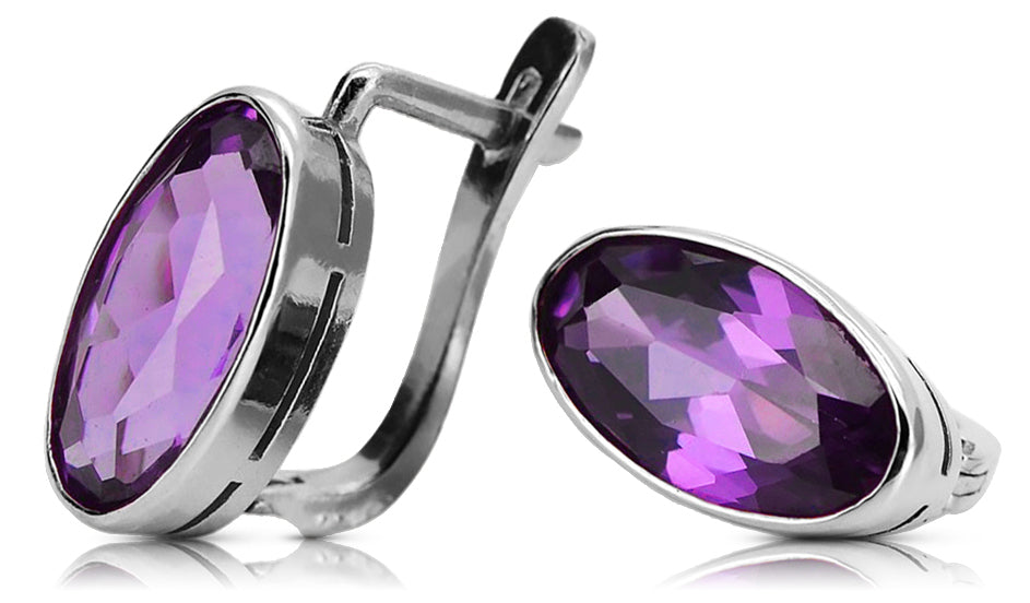 Vintage Amethyst Earrings in Sterling Silver (vec001s-am)