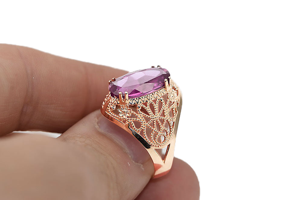 Vintage Amethyst Ring in 14K Rose Gold (vrc074r-am) — close-up of the hallmark on the inner band