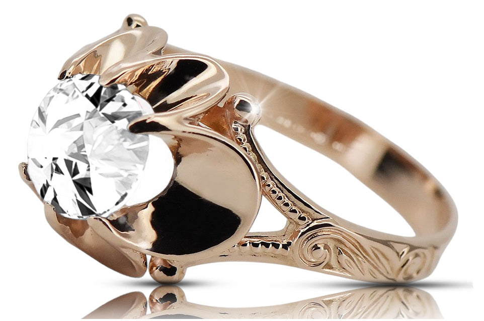 Vintage Zircon Ring in 14K Rose Gold (vrc377r-zi) — worn on the neckline, showing the drape