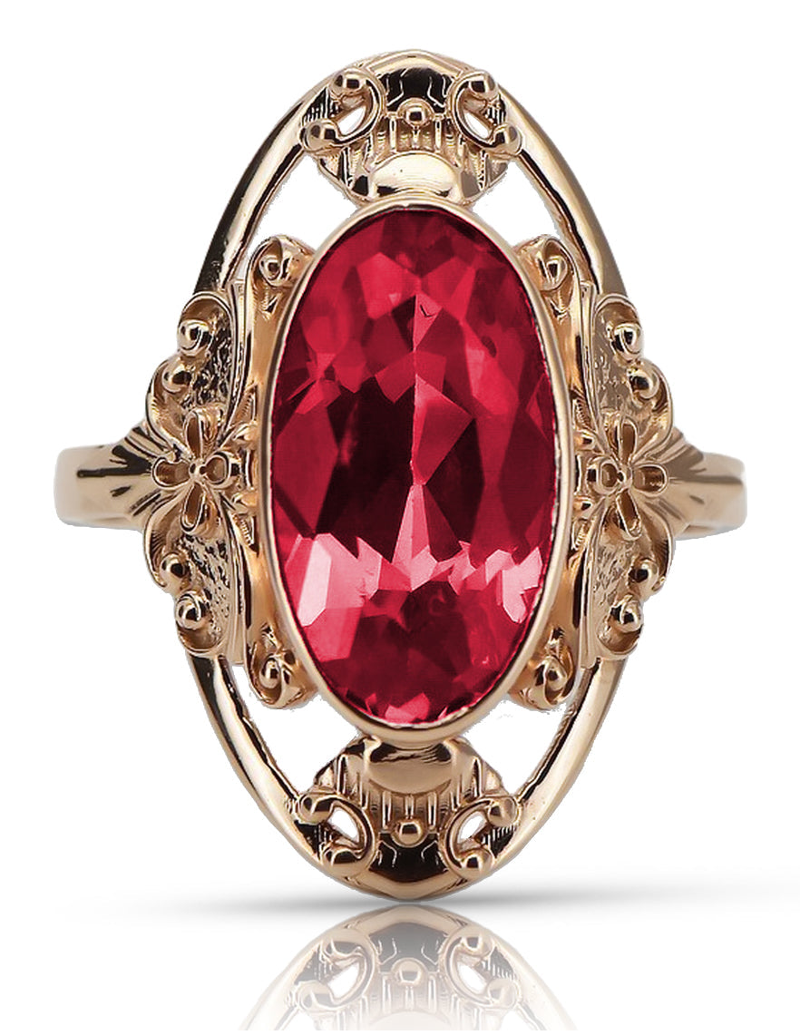 Vintage Ruby Ring in 14K Rose Gold (vrc014r-rb) — close-up of the hallmark on the inner band