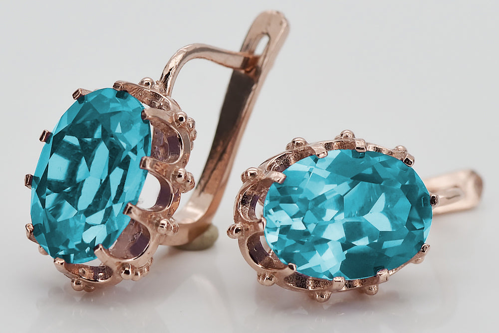 Vintage Aquamarine Earrings in 14K Rose Gold (vec079r-aq) — detail of the metal texture