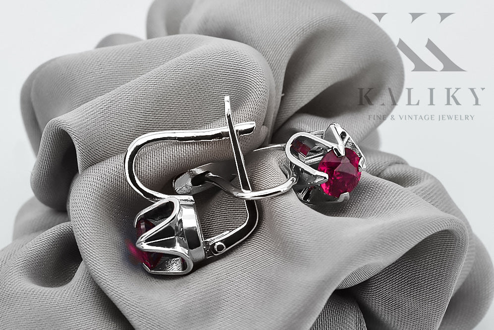 Vintage Ruby Earrings in Sterling Silver (vec018s-rb)
