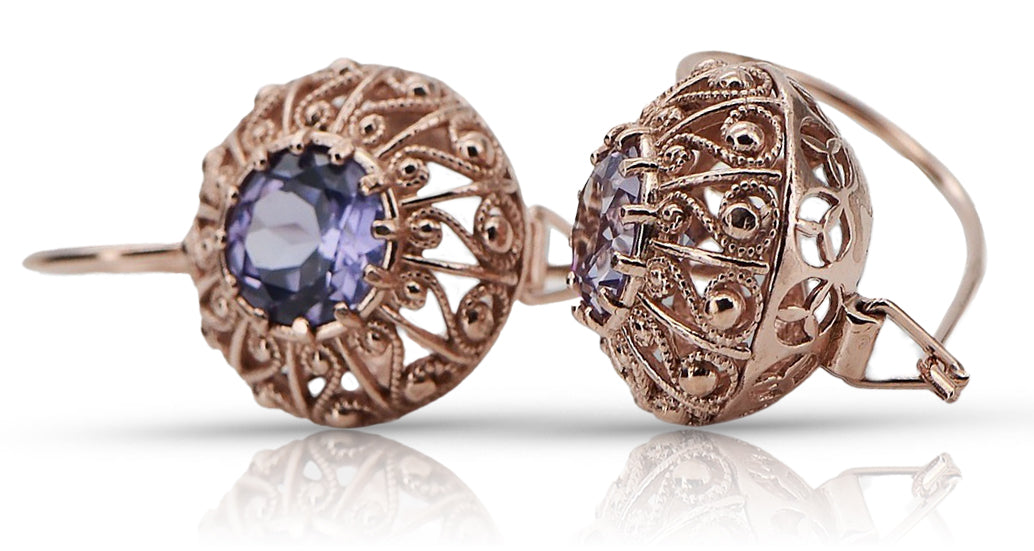 Vintage Alexandrite Earrings in 14K Rose Gold (vec002r-ax) — side view showing the setting