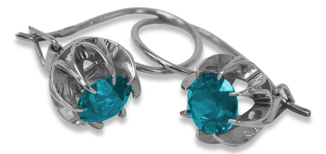 Vintage Aquamarine Earrings in Sterling Silver (vec062s-aq) — worn on the neckline, showing the drape