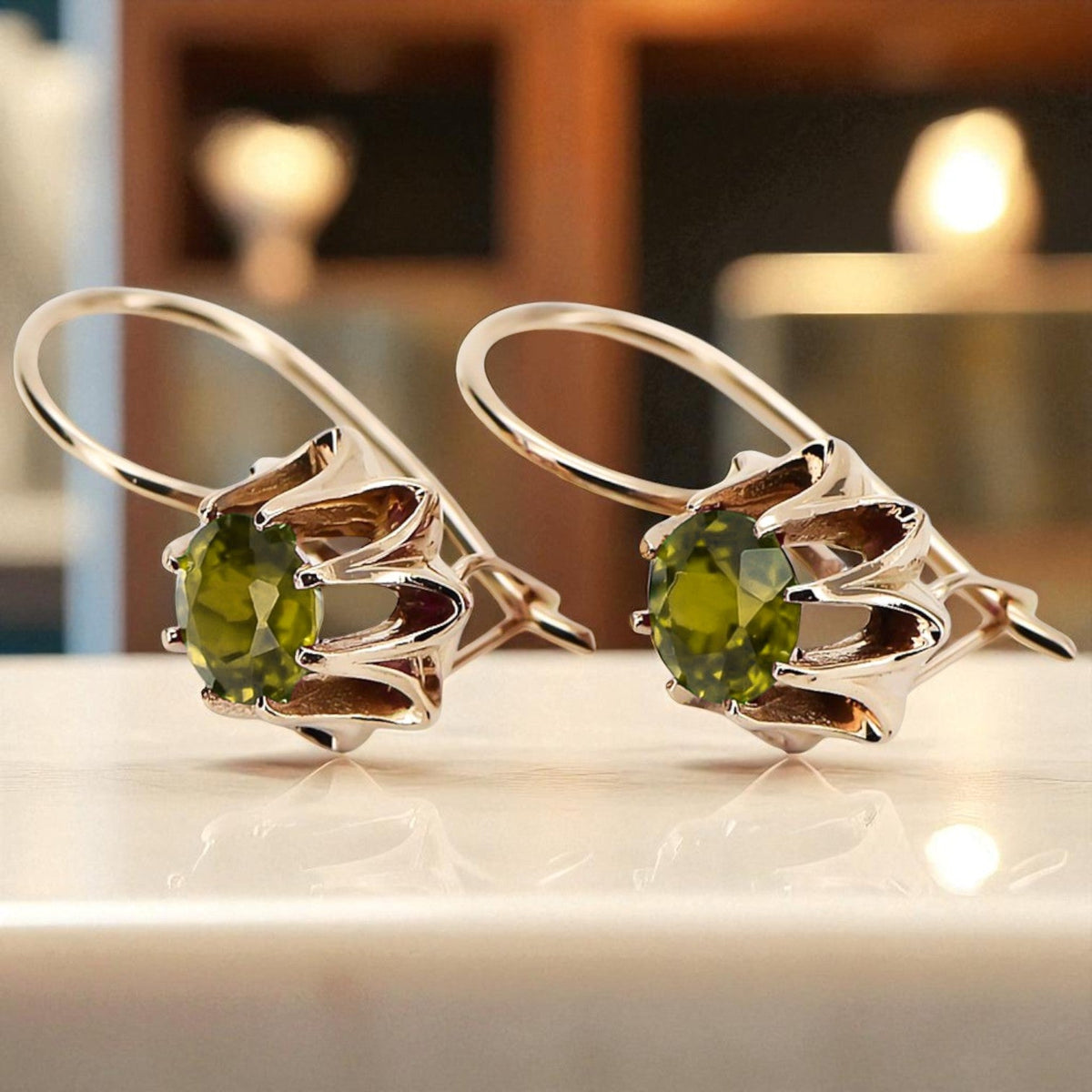 Vintage Yellow Peridot Earrings in 14K Rose Gold (vec092r-yp)