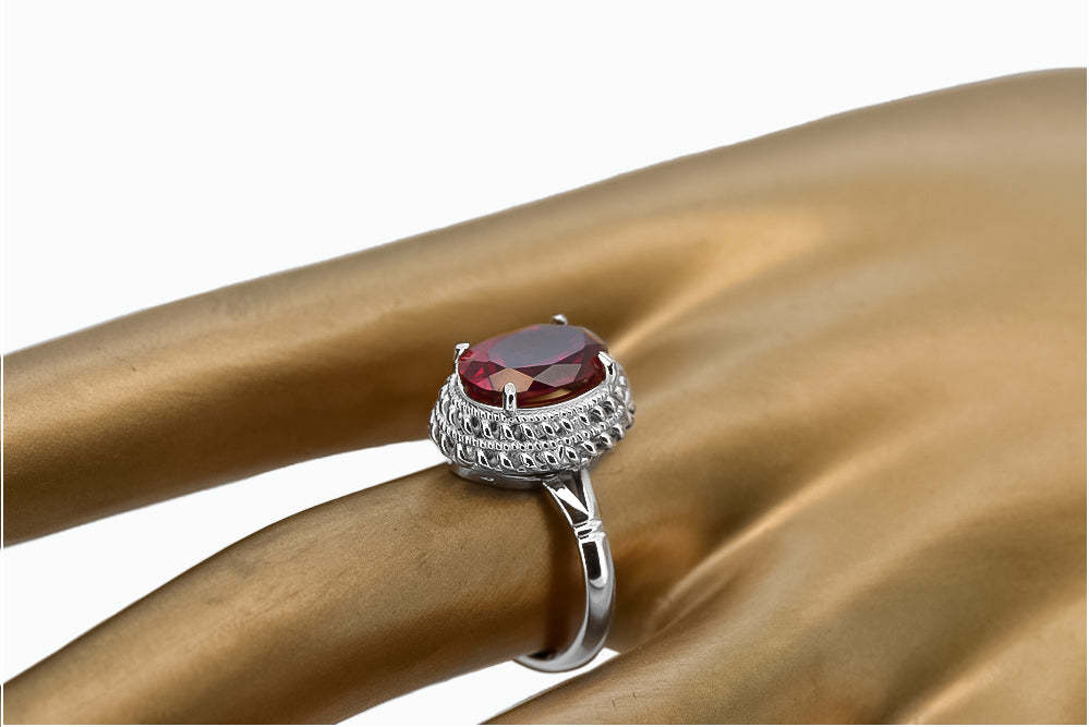 Vintage Ruby Ring in Sterling Silver (vrc068s-rb) — worn on the hand, showing profile