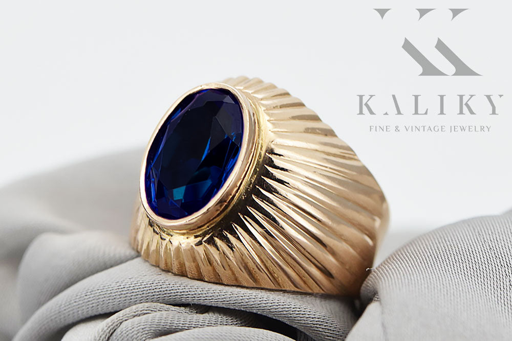 Vintage Sapphire Ring in 14K Rose Gold (vrc127r-sp) — close-up of the hallmark on the inner band