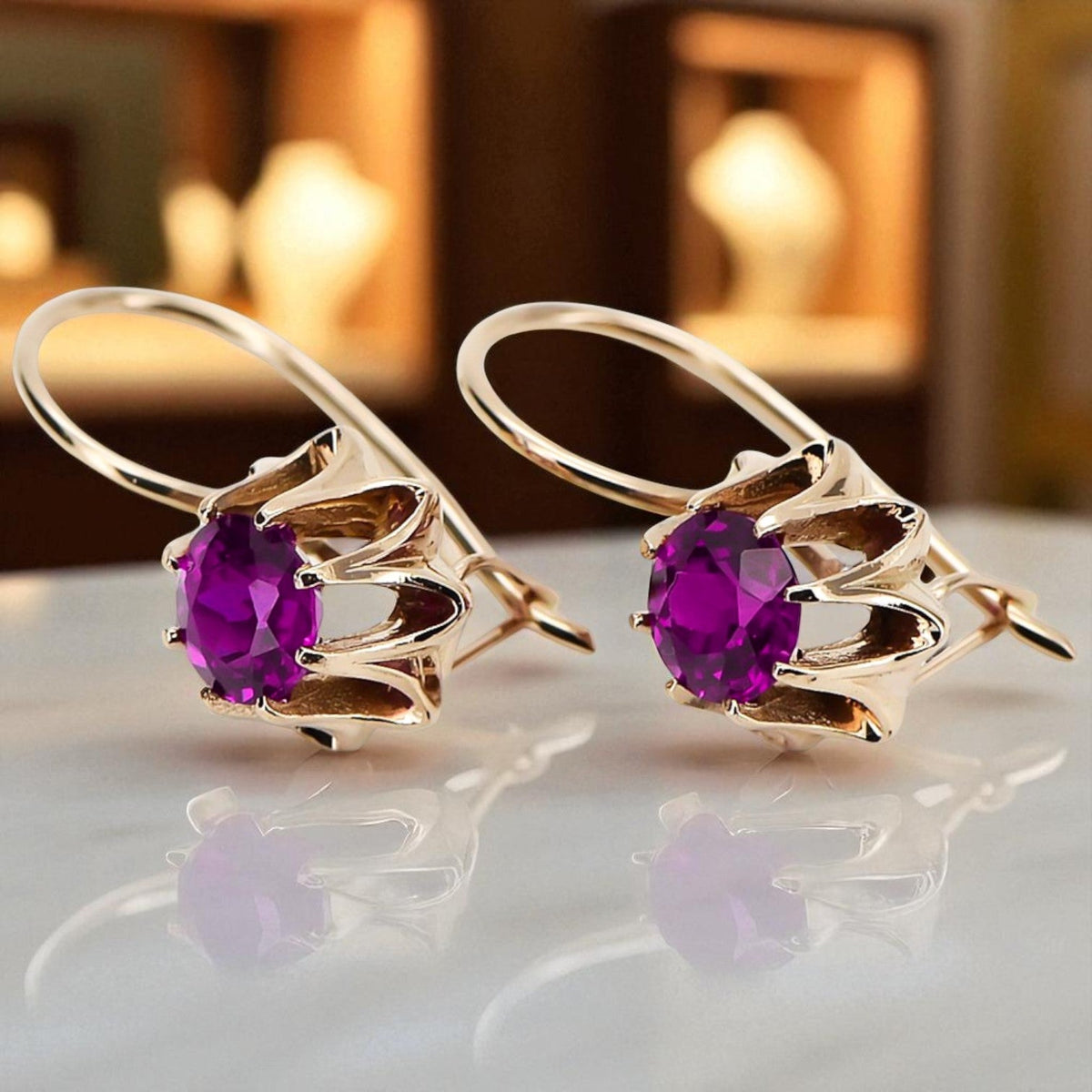Vintage Amethyst Earrings in 14K Rose Gold (vec092r-am)