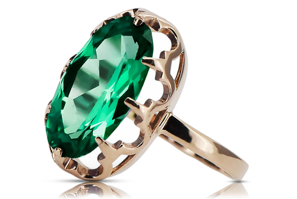 Vintage Emerald Ring in 14K Rose Gold (vrc253r-em) — worn on the neckline, showing the drape