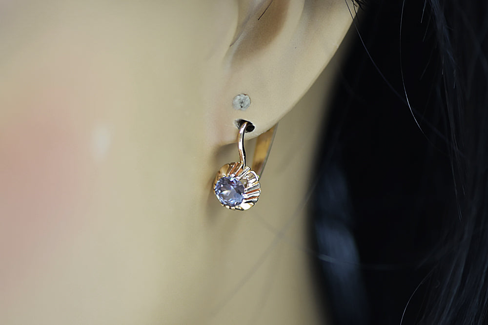 Vintage Alexandrite Earrings in 14K Rose Gold (vec027r-ax) — back view with the clasp