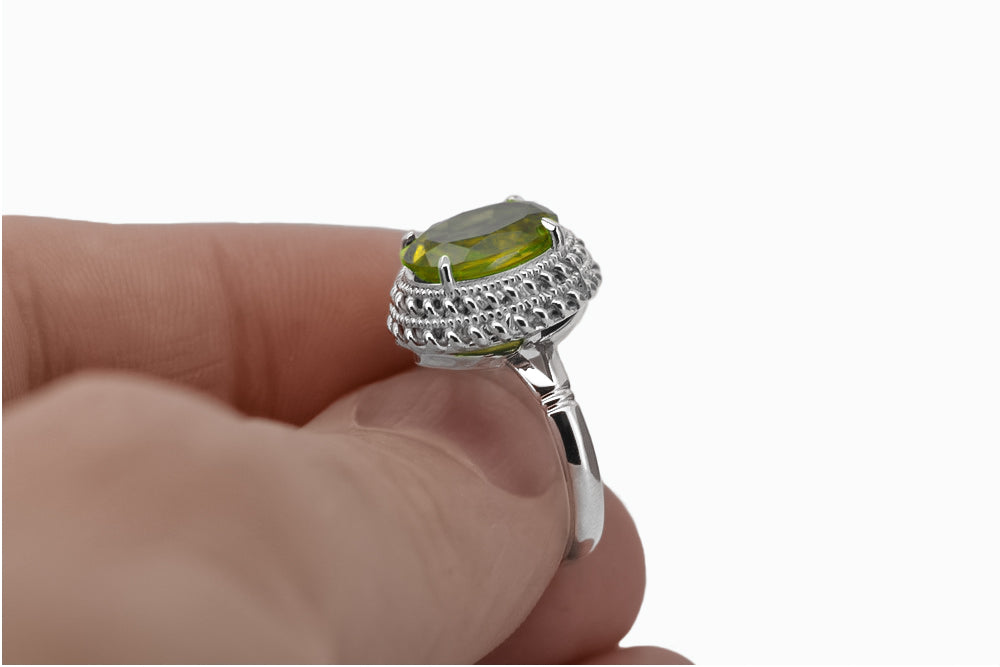 Vintage Yellow Peridot Ring in Sterling Silver (vrc068s-yp) — close-up of the hallmark on the inner band