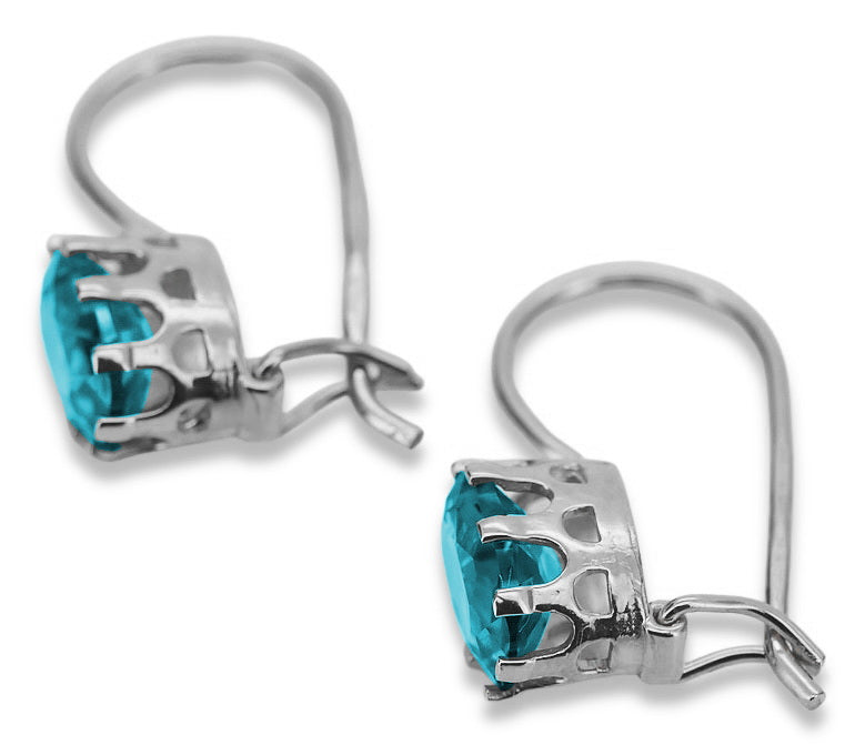 Vintage Aquamarine Earrings in Sterling Silver (vec196s-aq) — side view showing the setting
