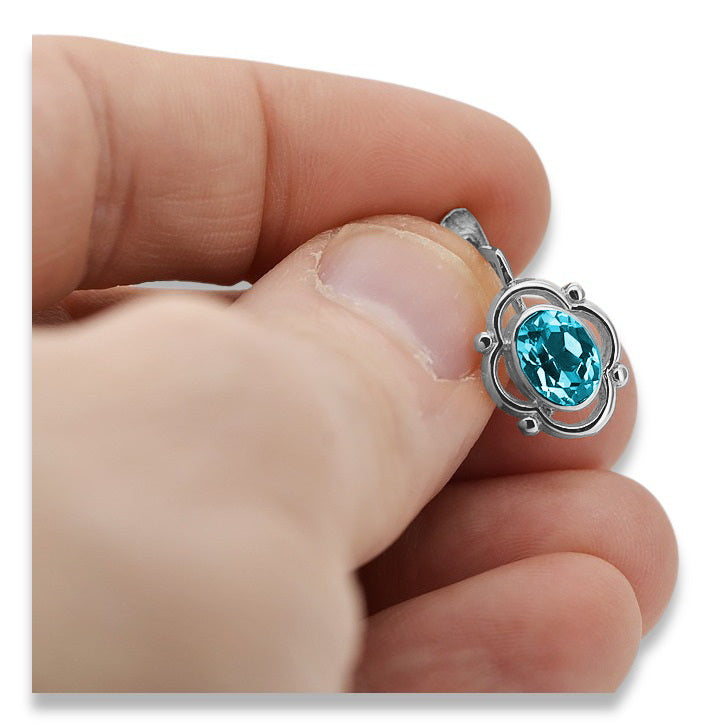Vintage Aquamarine Earrings in Sterling Silver (vec033s-aq) — back view with the clasp