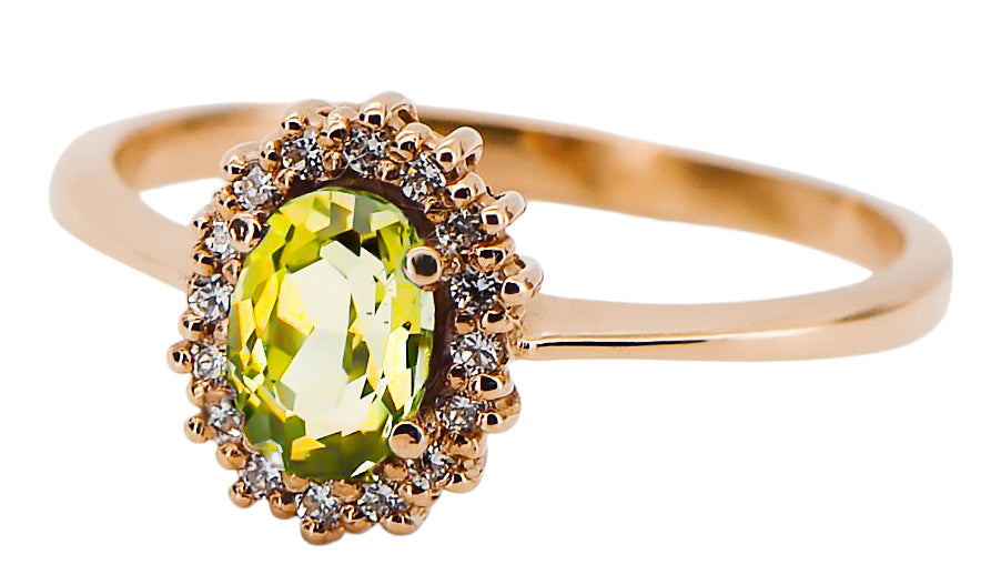 Vintage Yellow Peridot Ring in 14K Rose Gold (crc009r-yp) — side view showing the setting