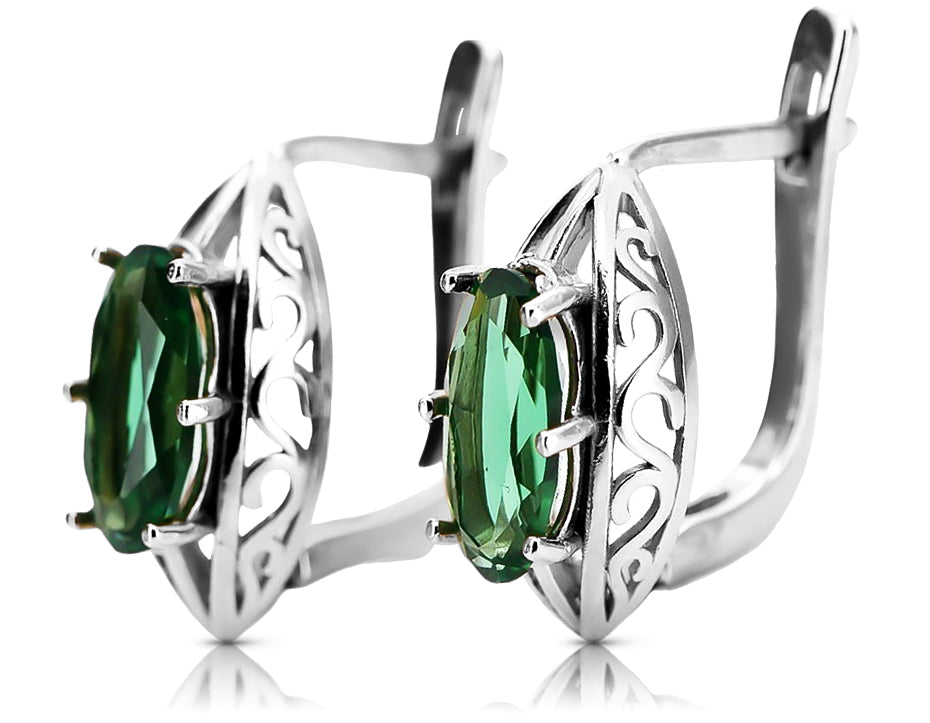 Vintage Emerald Earrings in Sterling Silver (vec141s-em)