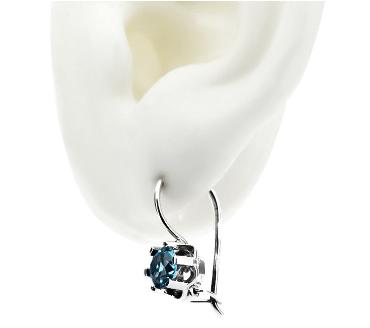 Vintage Aquamarine Earrings in Sterling Silver (vec019s-aq) — side view showing the setting