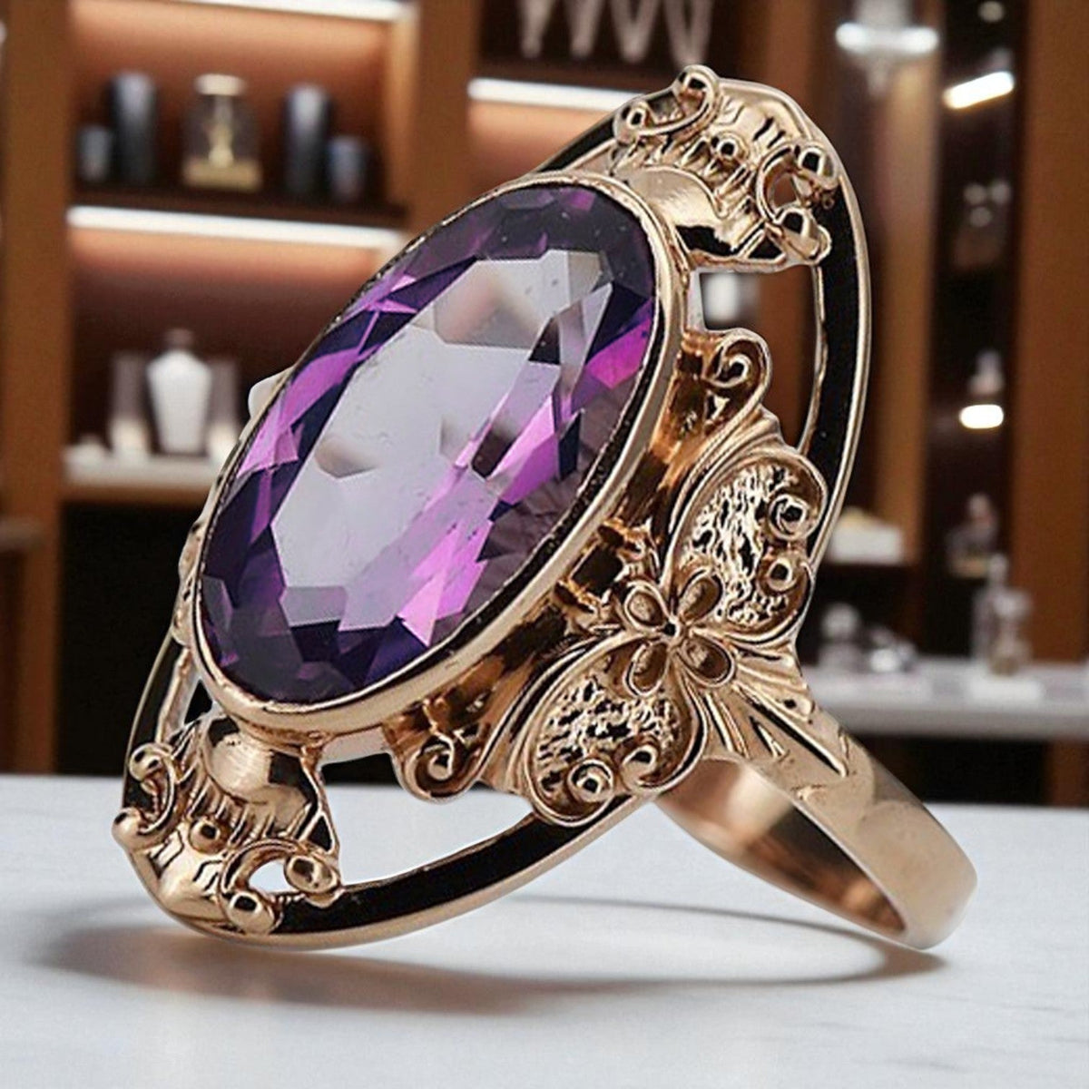 Vintage Amethyst Ring in 14K Rose Gold (vrc014r-am)