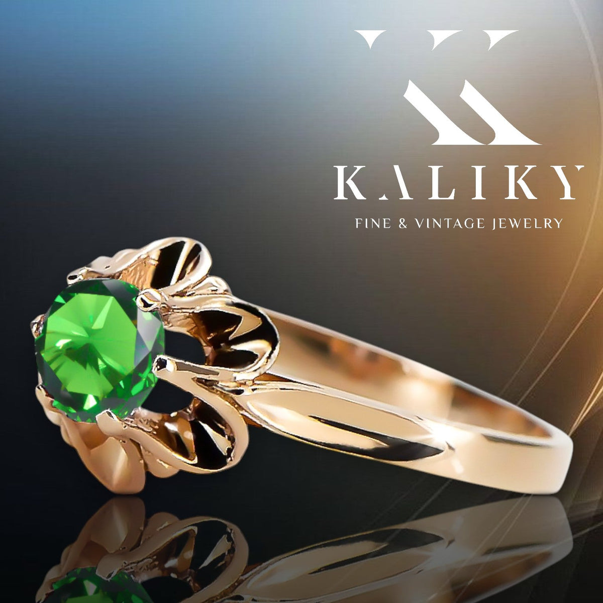 Vintage Emerald Ring in 14K Rose Gold (vrc004r-em) — full view of the piece