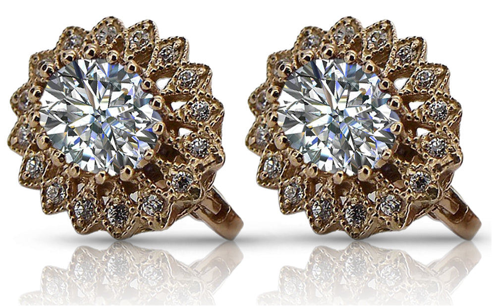 Vintage Zircon Zircone Earrings in 14K Rose Gold (vec125r-zi) — close-up of the stone and setting