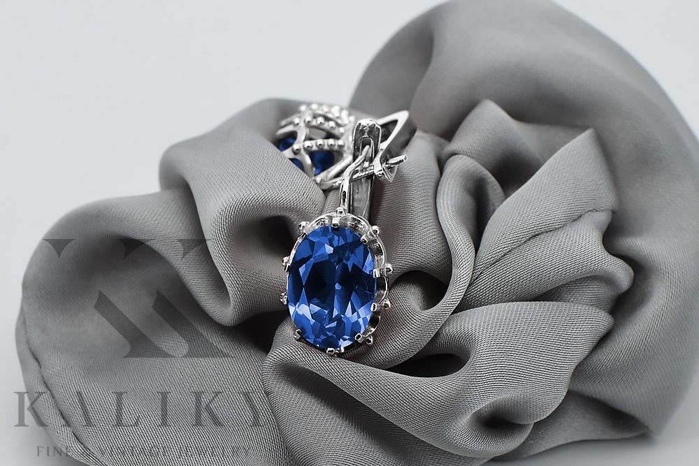 Vintage Sapphire Earrings in Sterling Silver (vec079s-sp) — back view with the clasp