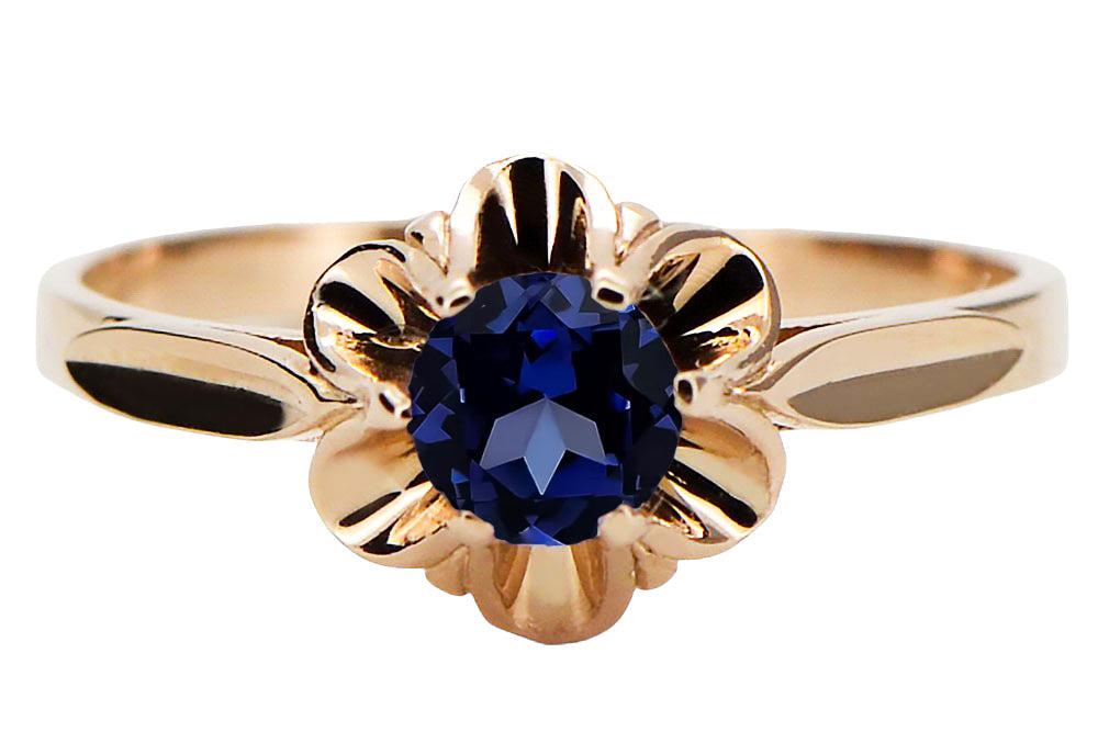 Vintage Sapphire Ring in 14K Rose Gold (vrc004r-sp) — side view showing the setting