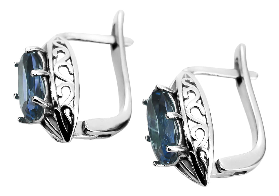 Vintage Aquamarine Earrings in Sterling Silver (vec141s-aq) — full view of the piece
