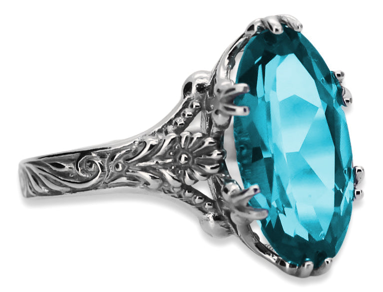 Vintage Aquamarine Oval Ring in Sterling Silver (vrc084s-aq) — close-up of the hallmark on the inner band
