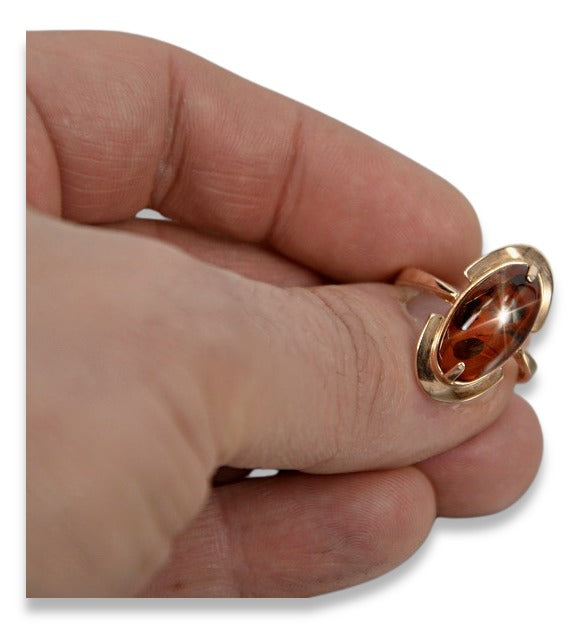 Vintage Amber Ring in 14K Rose Gold (vrab055) — side view showing the setting