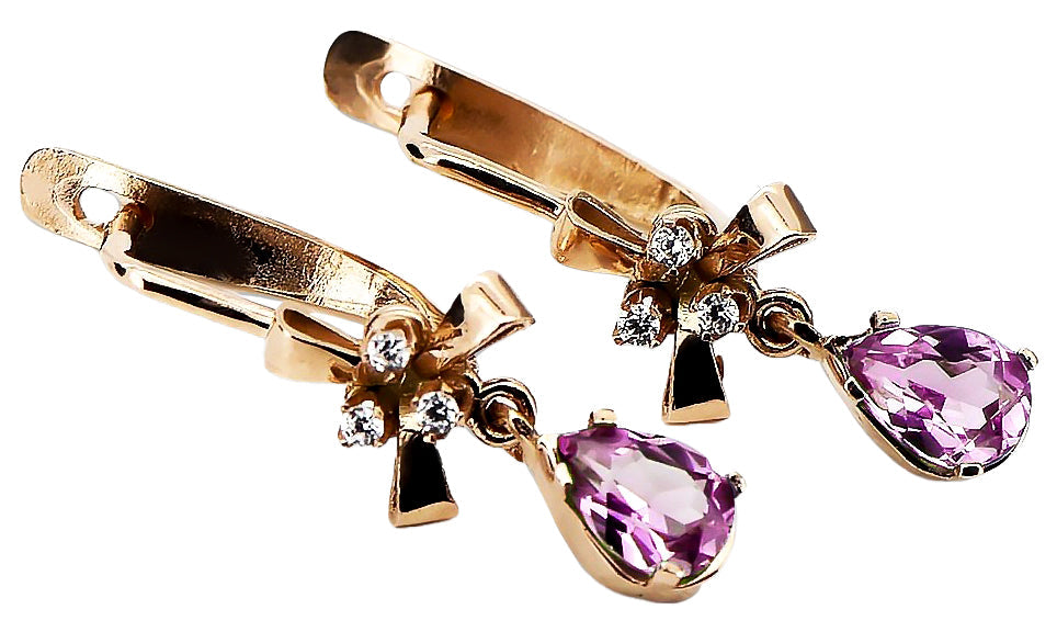 Vintage Amethyst Earrings in 14K Rose Gold (vec045r-am) — full view of the piece