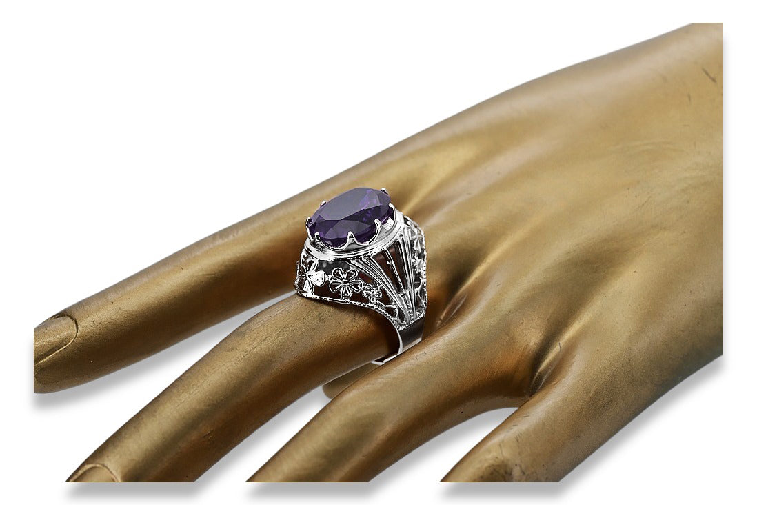 Vintage Alexandrite Ring in Sterling Silver (vrc031s-ax) — back view with the clasp