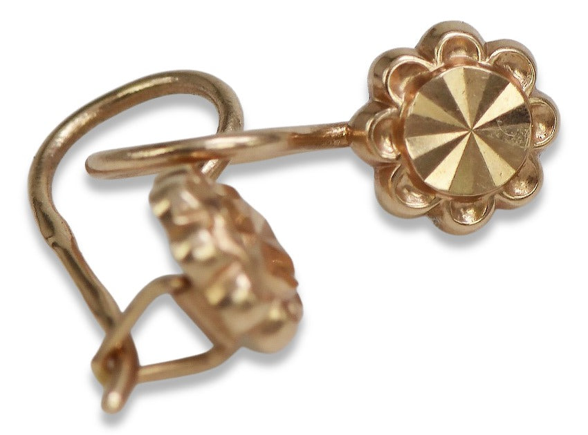 Vintage Flower Earrings in 14K Rose Gold (ven229) — side view showing the setting