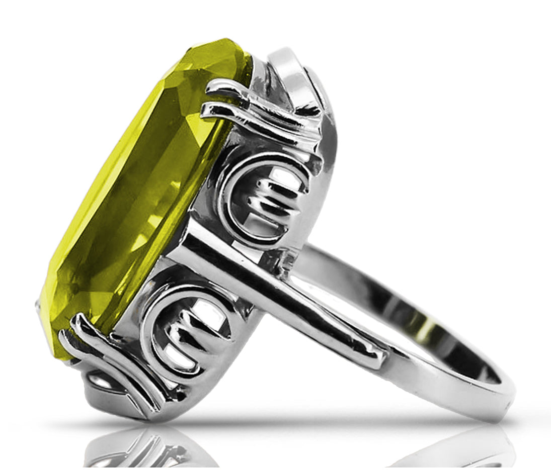 Vintage Yellow Peridot Ring in Sterling Silver (vrc038s-yp) — full view of the piece