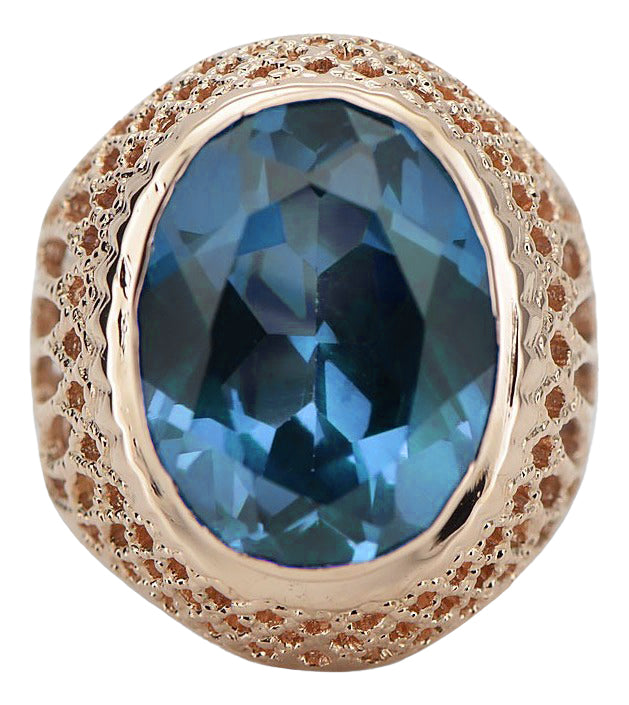 Vintage Aquamarine Ring in Rose Gold-Plated Sterling Silver (vrc089rp-aq) — close-up of the stone and setting