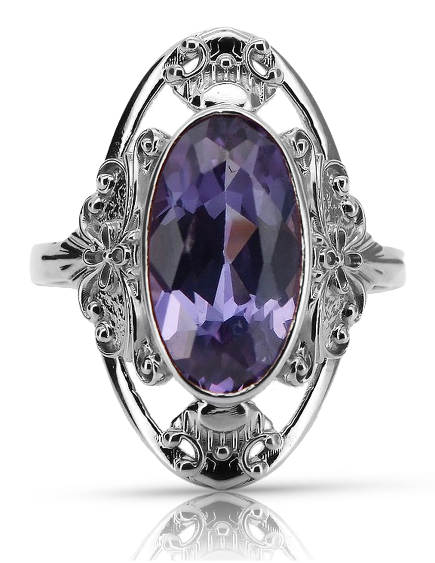 Vintage Alexandrite Ring in Sterling Silver (vrc014s-ax)
