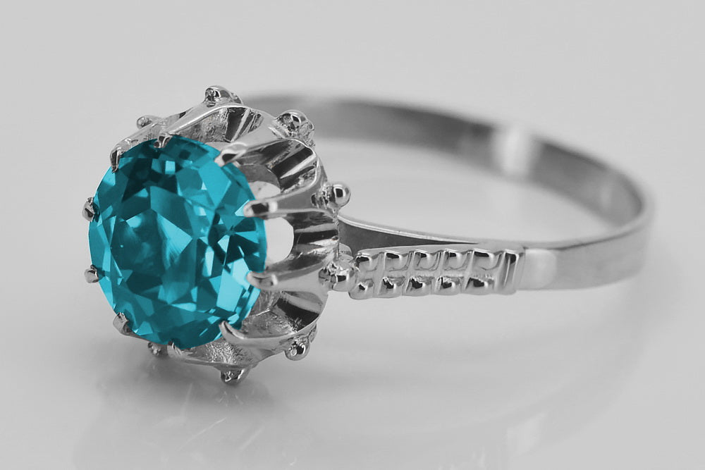 Vintage Aquamarine Ring in Sterling Silver (vrc045s-aq) — full view of the piece