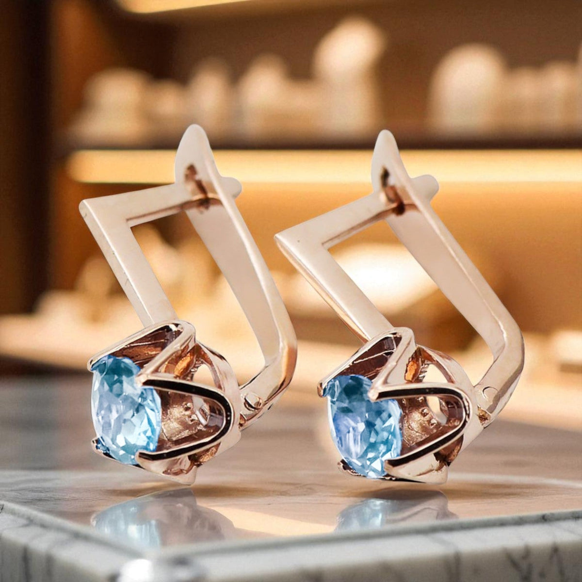 Vintage Aquamarine Earrings in 14K Rose Gold (vec005r-aq)