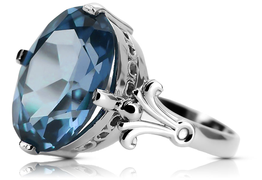 Vintage Aquamarine Ring in Sterling Silver (vrc369s-aq)