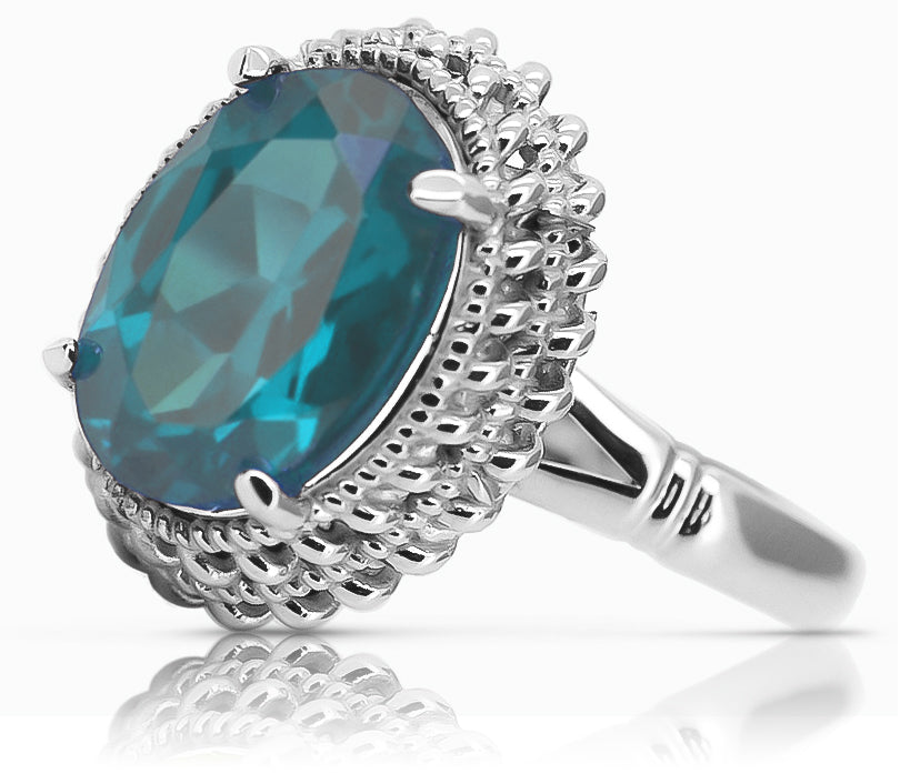 Vintage Aquamarine Ring in Sterling Silver (vrc068s-aq) — full view of the piece