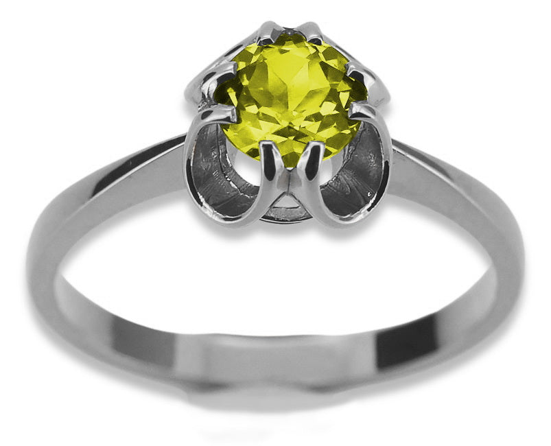 Vintage Yellow Peridot Ring in Sterling Silver (vrc348s-yp) — worn on the neckline, showing the drape
