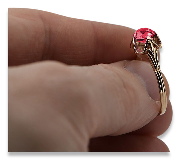 Vintage Ruby Ring in 14K Rose Gold (vrc023r-rb) — worn on the hand, showing profile