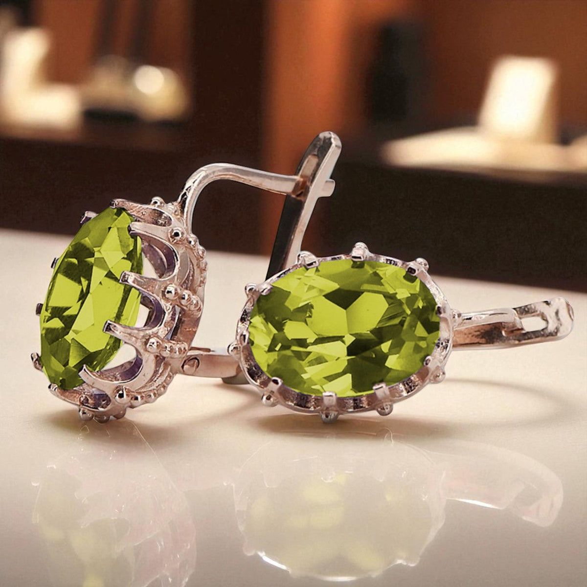 Vintage Yellow Peridot Earrings in 14K Rose Gold (vec079r-yp)
