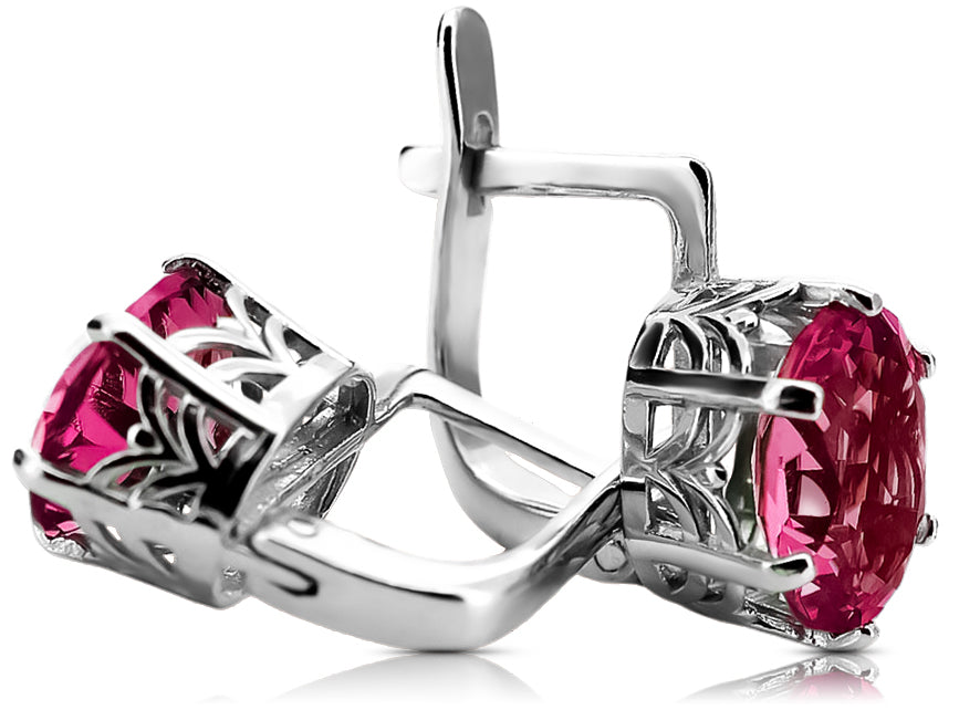 Vintage Ruby Earrings in Sterling Silver (vec003s-rb) — detail of the metal texture