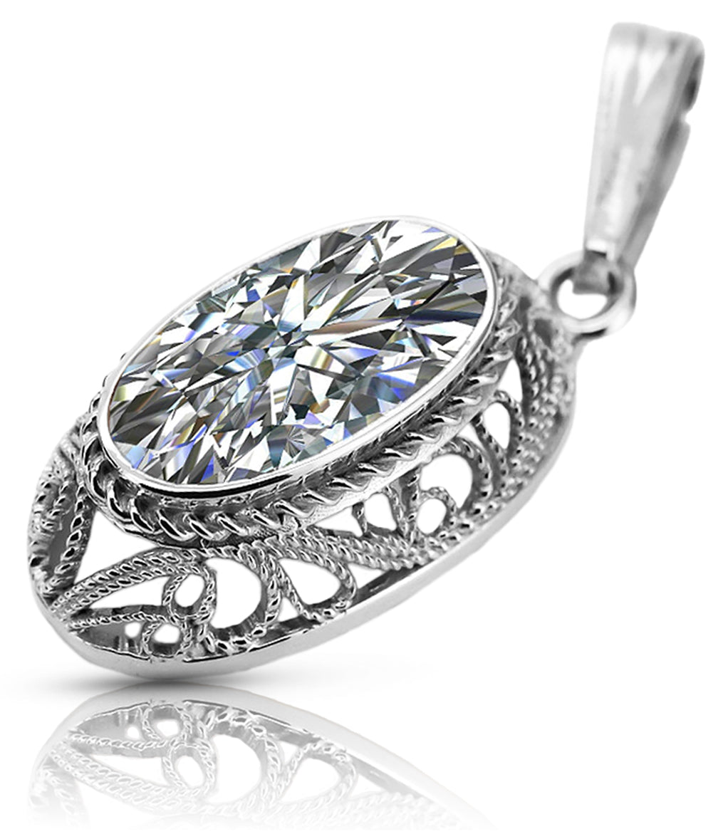 Vintage Zircon Zircone Pendant in Sterling Silver (vpc014s-zi)