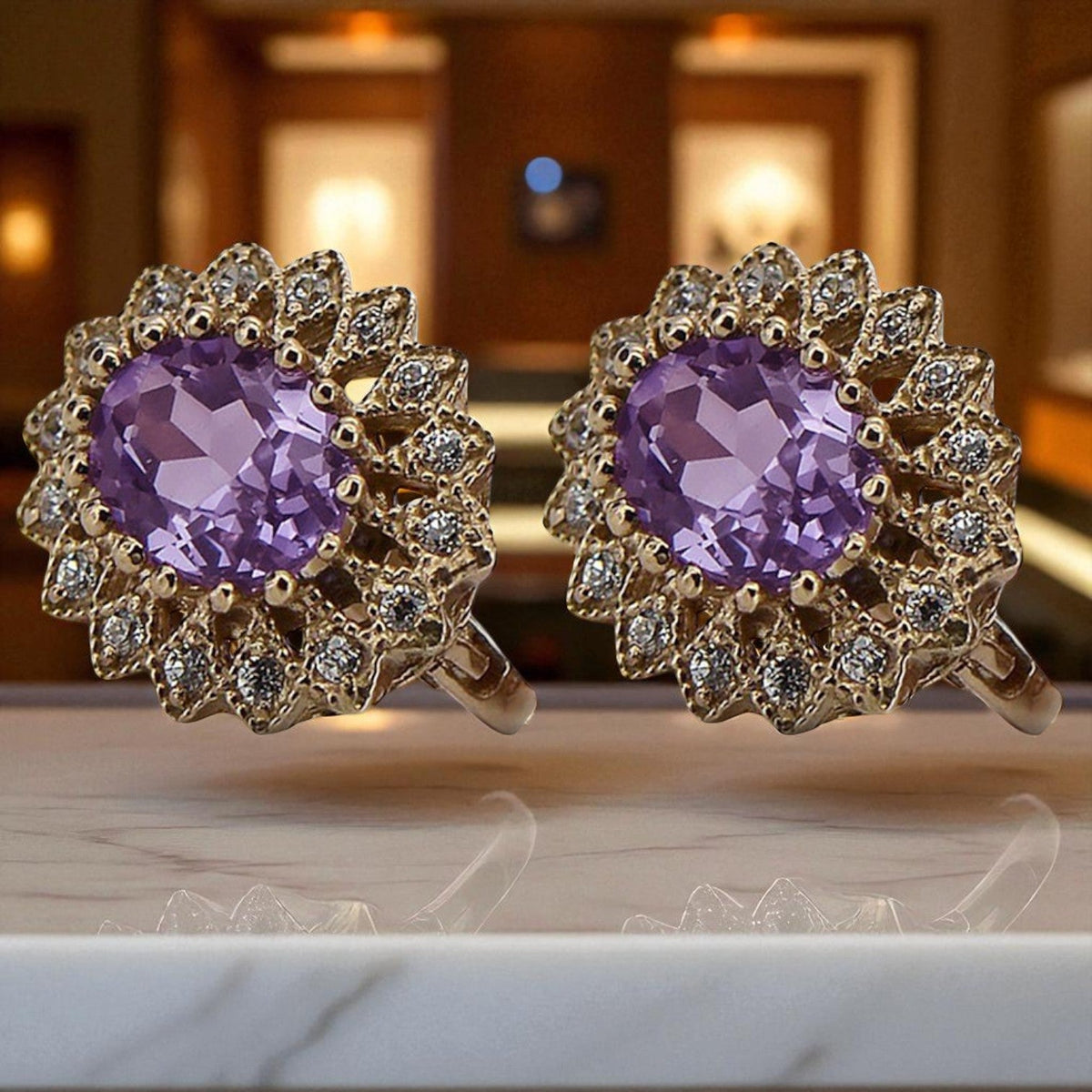 Vintage Amethyst Earrings in 14K Rose Gold (vec125r-am)