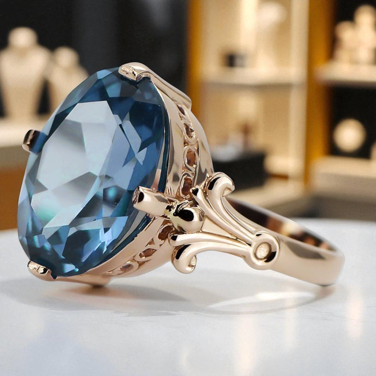 Vintage Aquamarine Craft Ring in 14K Rose Gold (vrc369r-aq)