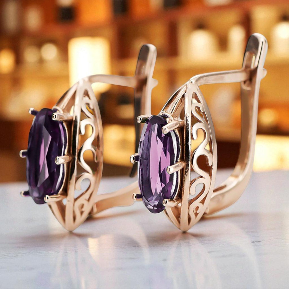 Vintage Amethyst Earrings in 14K Rose Gold (vec141r-am)