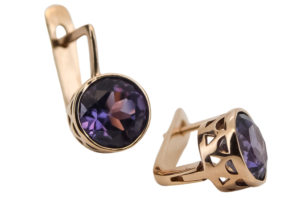 Vintage Alexandrite Earrings in 14K Rose Gold (vec107r-ax) — close-up of the hallmark on the inner band