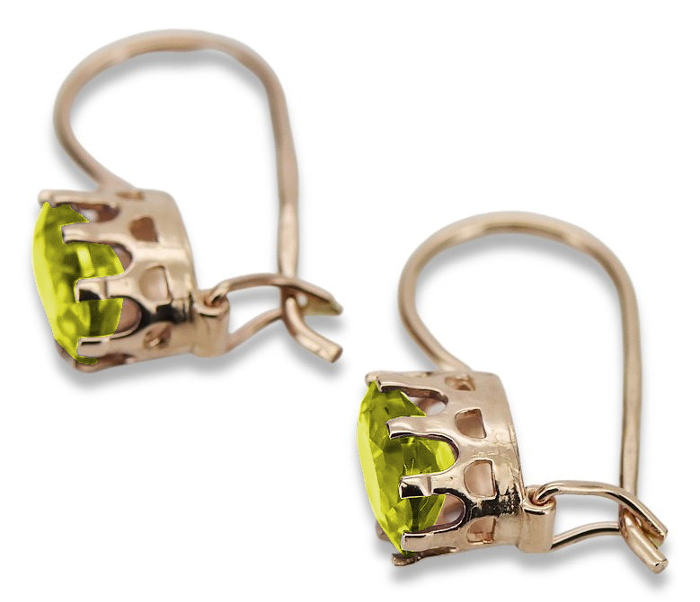 Vintage Yellow Peridot Earrings in 14K Rose Gold (vec196r-yp) — side view showing the setting